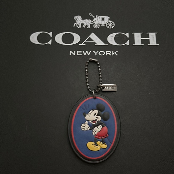 Coach x Disney Mickey Mouse Leather Fob Chain Black Cartoon Keychain Bag Charm - Picture 1 of 7